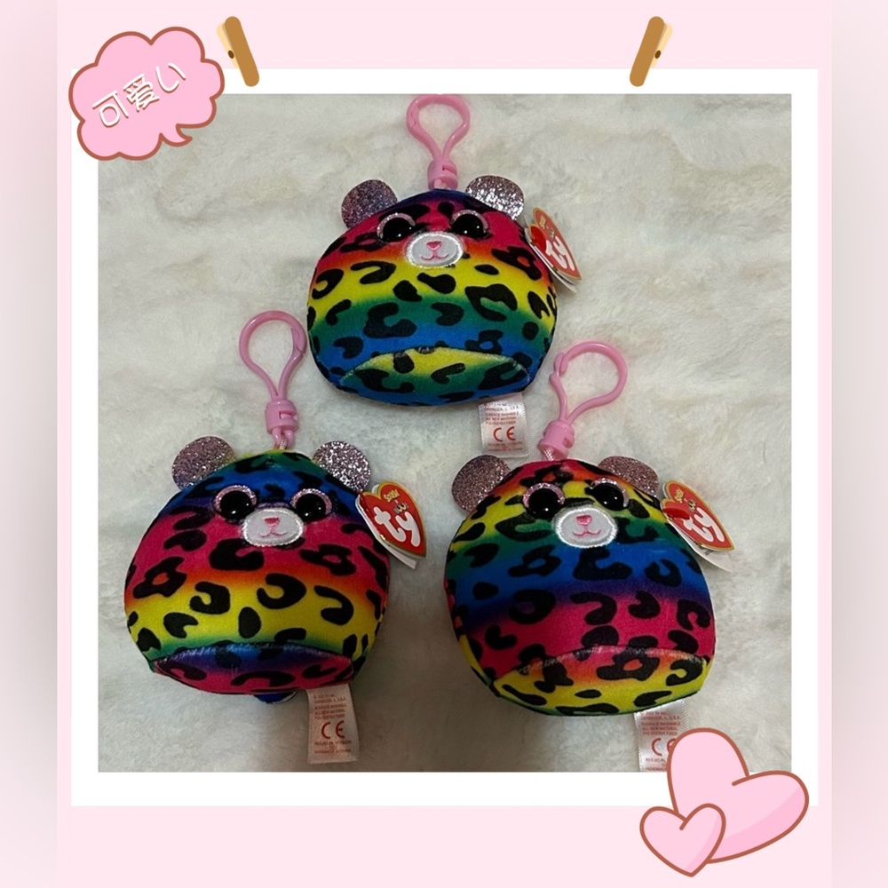 TY Mini Beanie 2022 Squish-A-Boos Dotty The Leopard  Key Clip Plush 3 Pcs